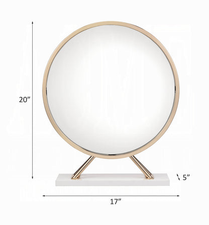 Midriaks Synthetic Leather , White & Gold Finish Mirror & Stool