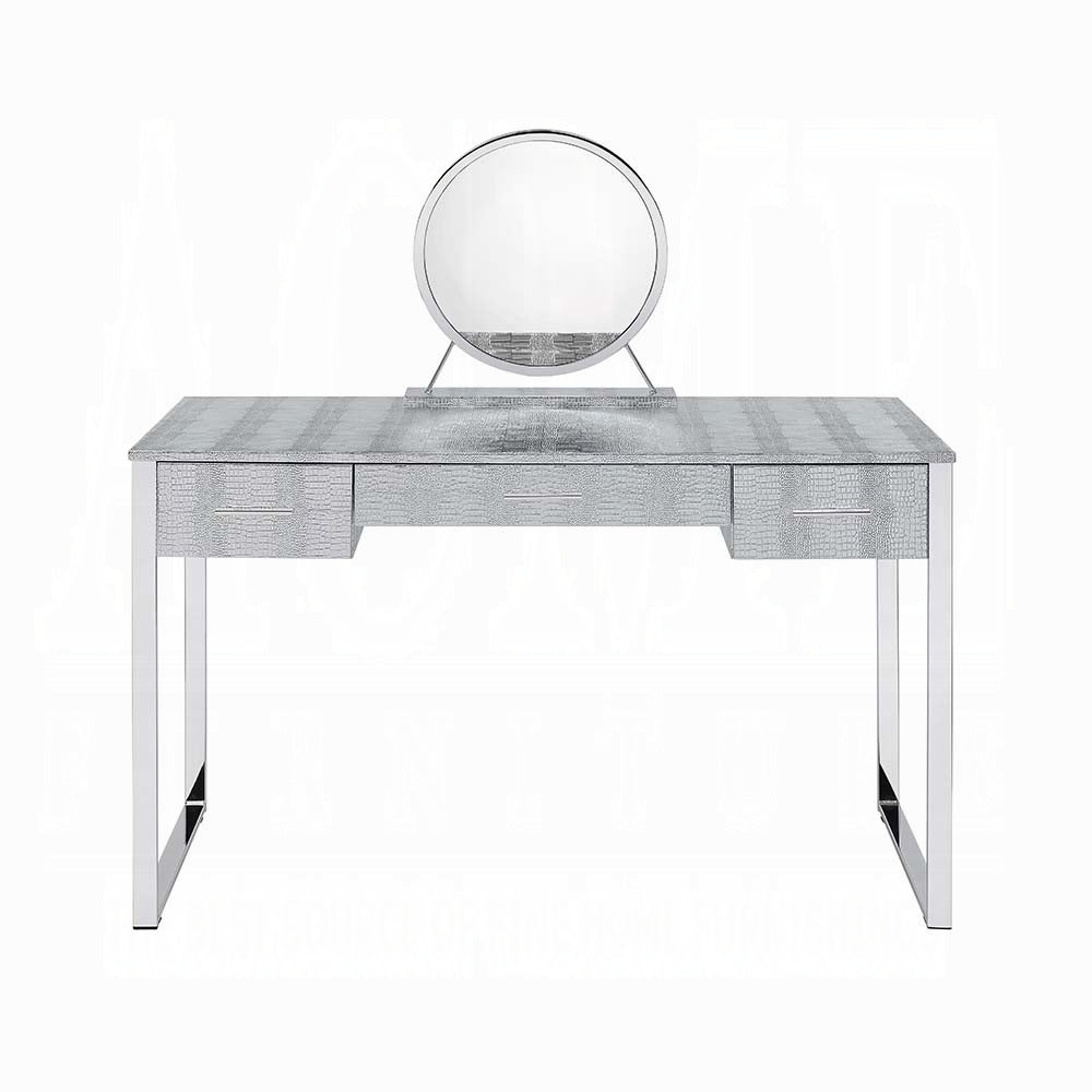 Myles Antique White & Chrome Finish Vanity Set W/USB