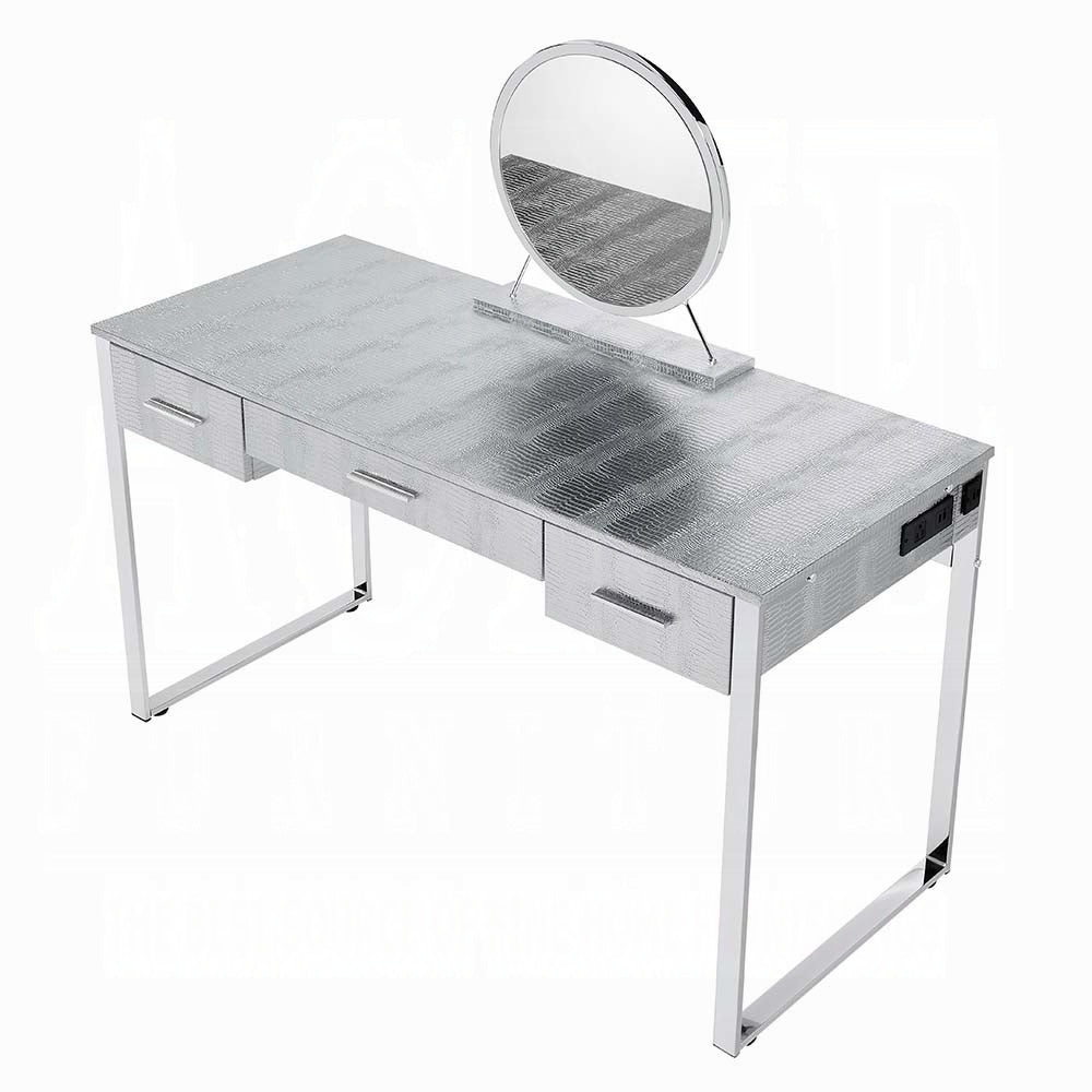 Myles Antique White & Chrome Finish Vanity Set W/USB