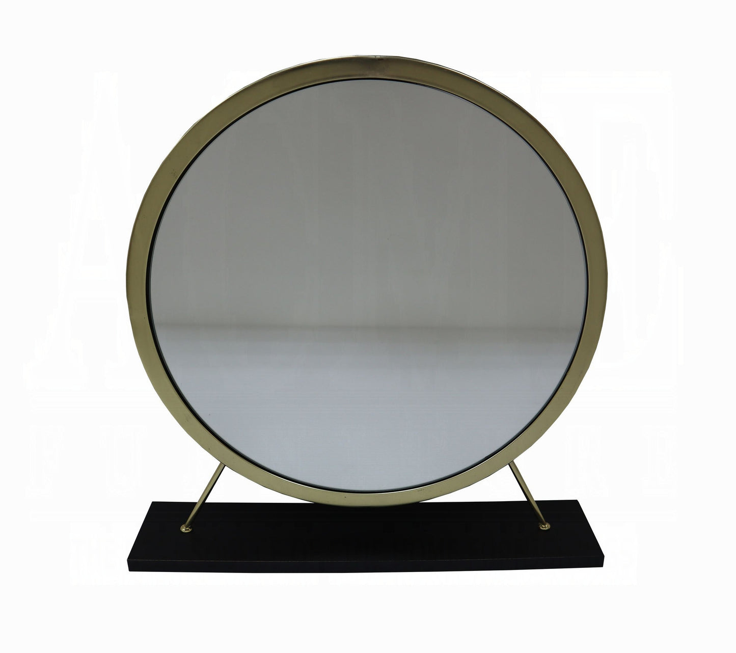 Adao Vanity Faux Fur, Mirror, Black & Brass Finish Mirror & Stool