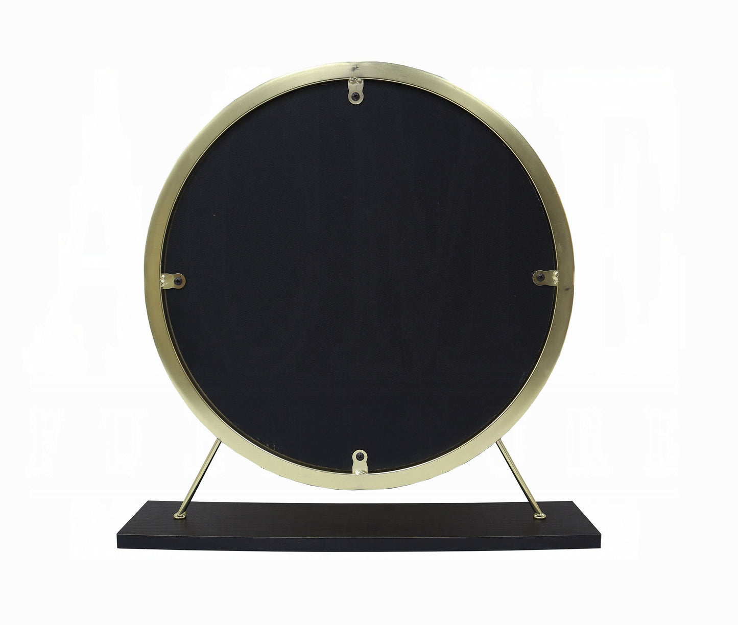 Adao Vanity Faux Fur, Mirror, Black & Brass Finish Mirror & Stool