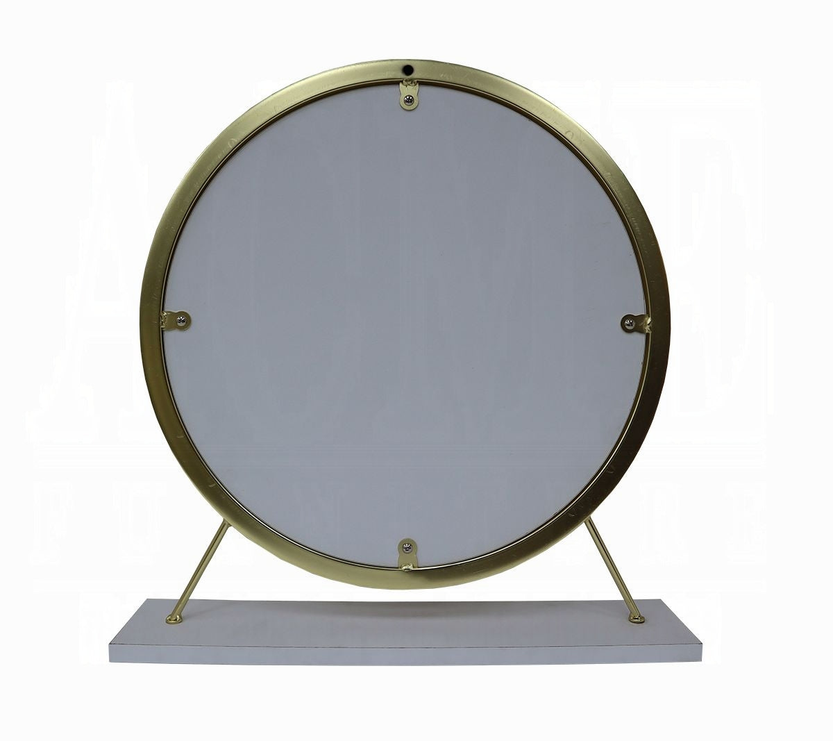 Adao Vanity Faux Fur, Mirror, White & Brass Finish Mirror & Stool