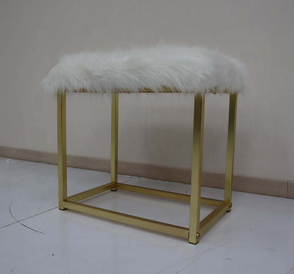 Adao Vanity Faux Fur, Mirror, Pink & Gold Finish Mirror & Stool