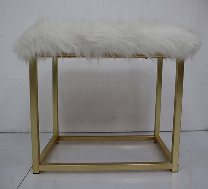 Adao Vanity Faux Fur, Mirror, Pink & Gold Finish Mirror & Stool