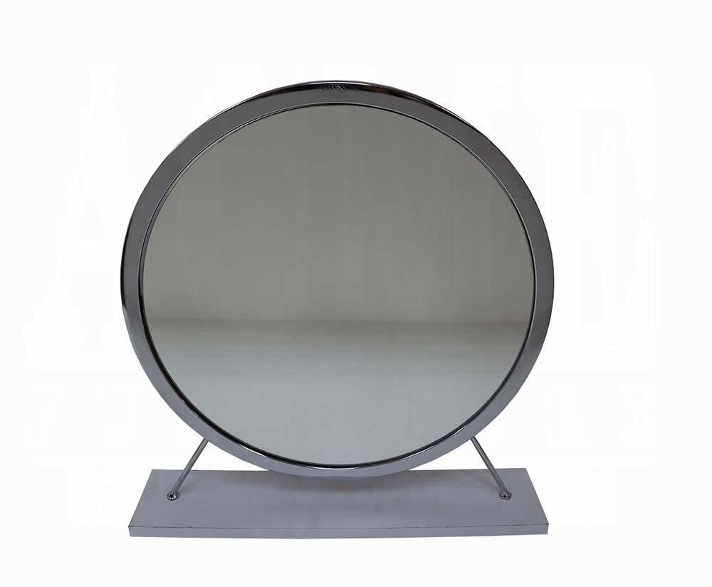 Adao Vanity Faux Fur, Mirror, White & Chrome Finish  Mirror & Stool