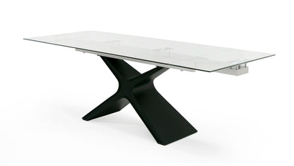 Modrest Adler Extendable Dining Table – Modern Black Glass Design (63”/94.5” Length)