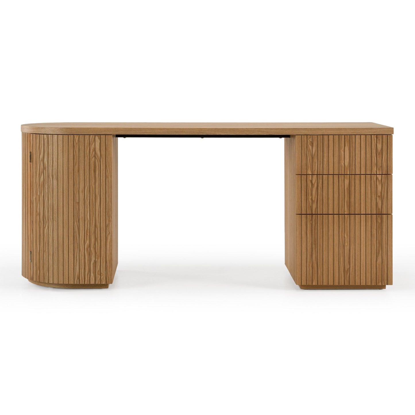 Albrite Modern Natural Ash Veneer Writing Desk with Cabinet and Drawers – 70"