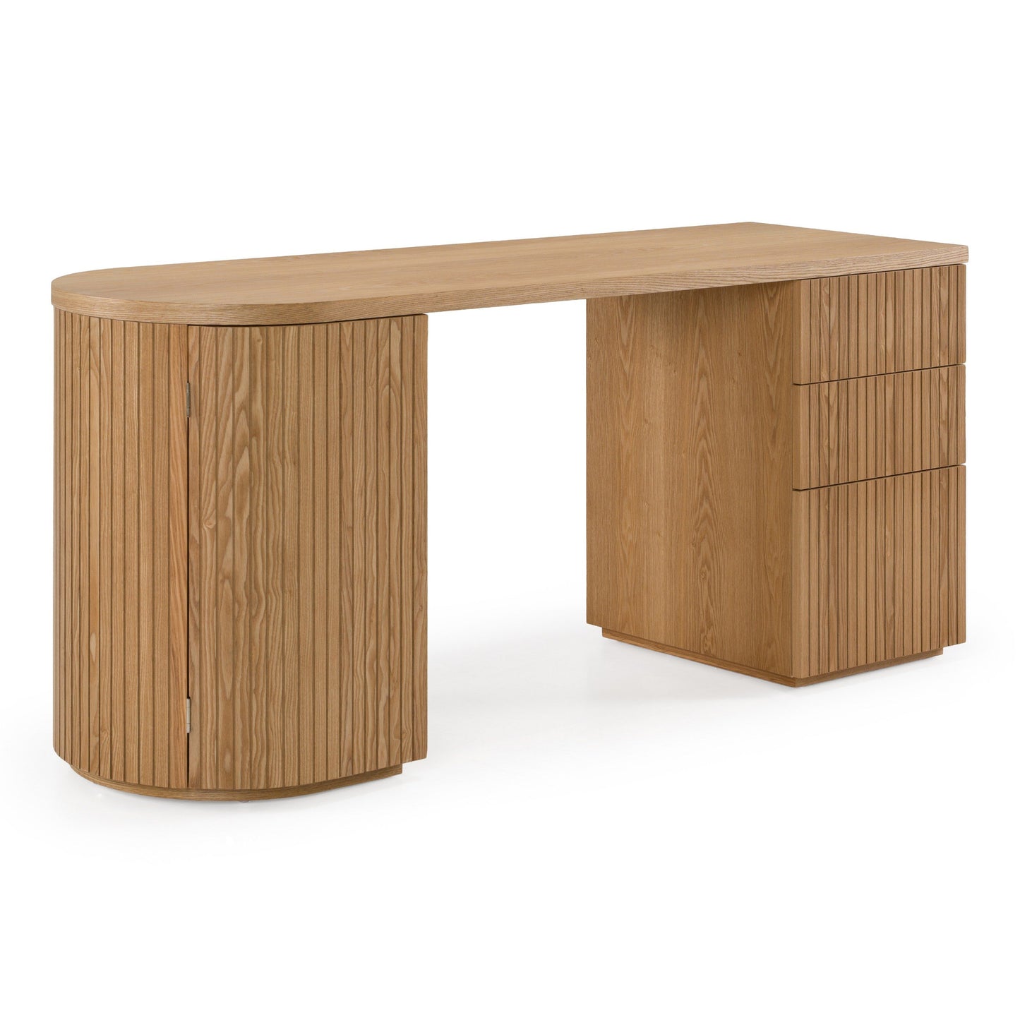 Albrite Modern Natural Ash Veneer Writing Desk with Cabinet and Drawers – 70"