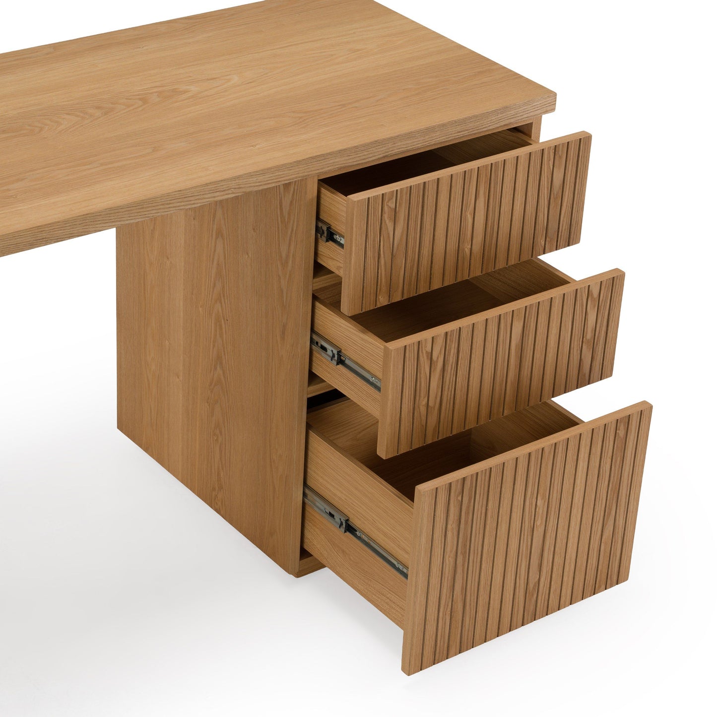 Albrite Modern Natural Ash Veneer Writing Desk with Cabinet and Drawers – 70"