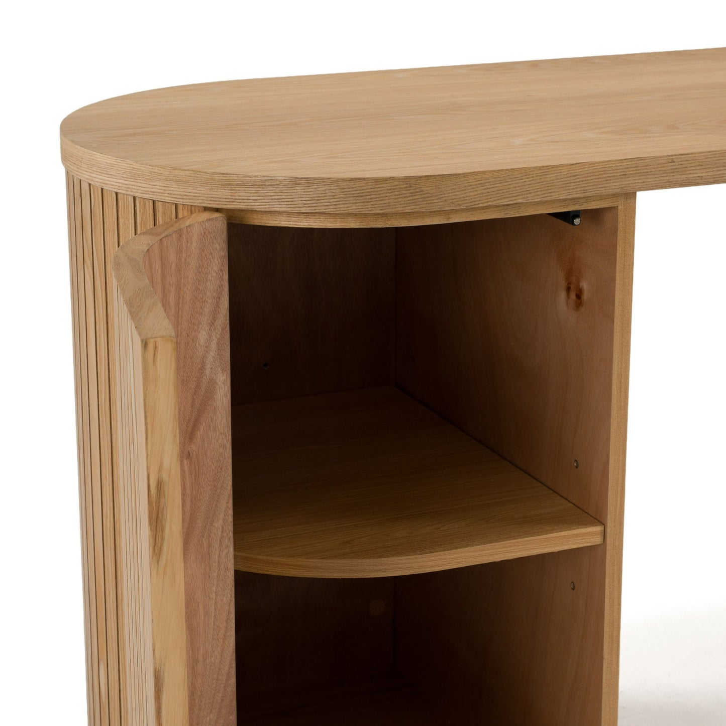 Albrite Modern Natural Ash Veneer Writing Desk with Cabinet and Drawers – 70"