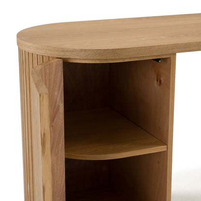 Albrite Modern Natural Ash Veneer Writing Desk with Cabinet and Drawers – 70"