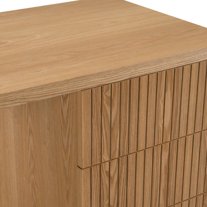 Albrite Modern Natural Ash Veneer Writing Desk with Cabinet and Drawers – 70"