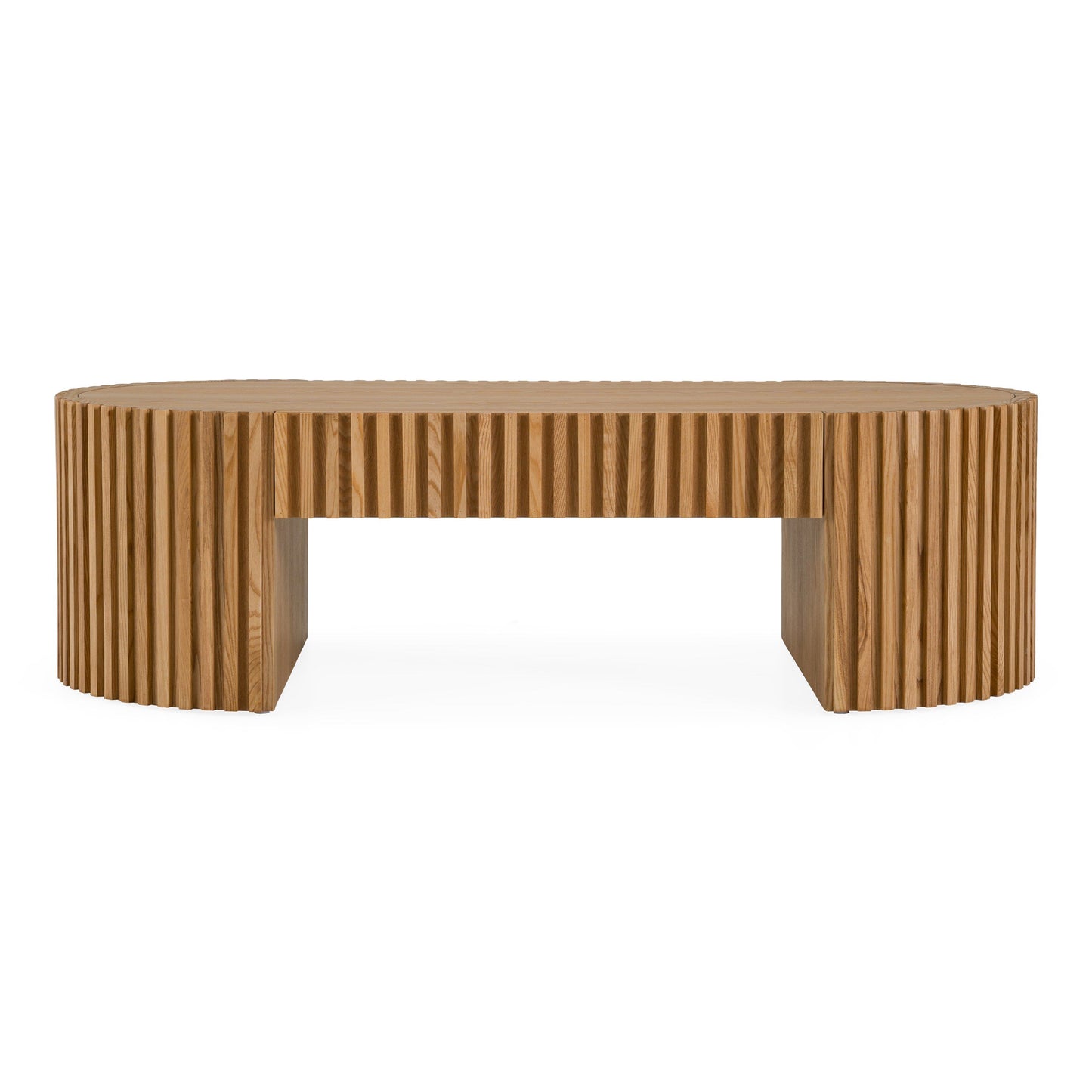 Albrite Modern Natural Ash Veneer Oval Coffee Table with Drawer – 51.2"