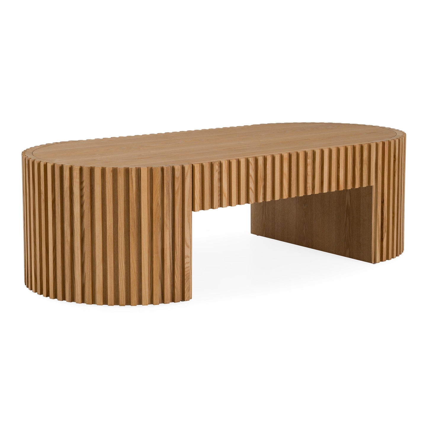 Albrite Modern Natural Ash Veneer Oval Coffee Table with Drawer – 51.2"
