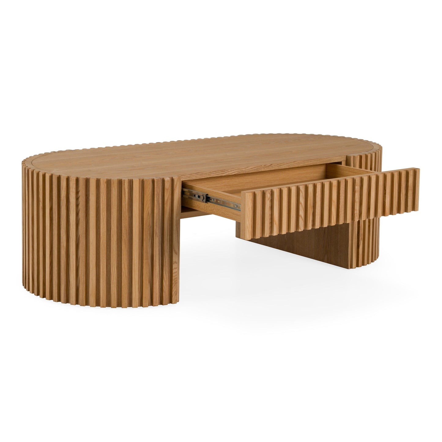Albrite Modern Natural Ash Veneer Oval Coffee Table with Drawer – 51.2"