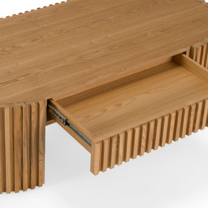 Albrite Modern Natural Ash Veneer Oval Coffee Table with Drawer – 51.2"