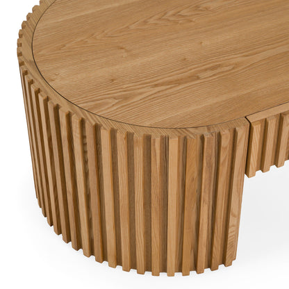 Albrite Modern Natural Ash Veneer Oval Coffee Table with Drawer – 51.2"