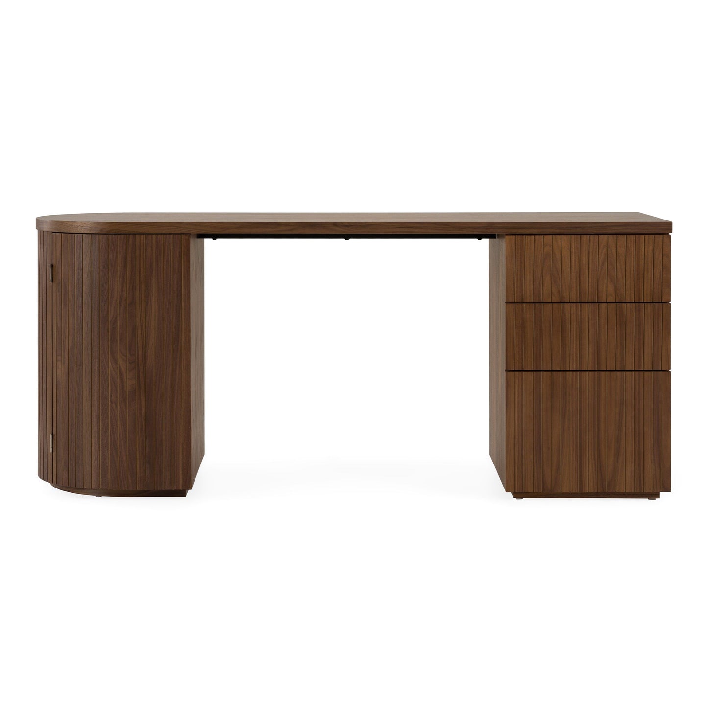 Albrite Modern Walnut Veneer Writing Desk with Cabinet and Drawers – 70"