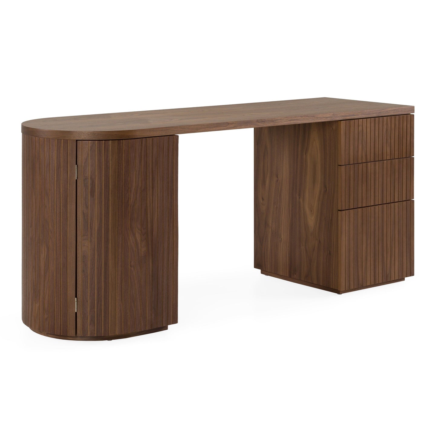 Albrite Modern Walnut Veneer Writing Desk with Cabinet and Drawers – 70"