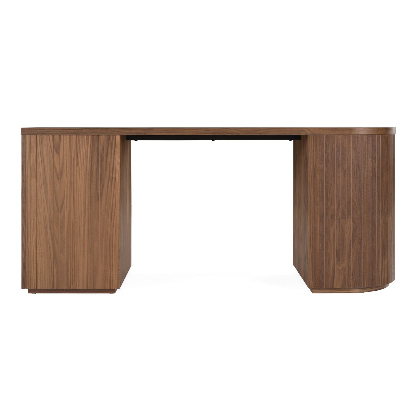 Albrite Modern Walnut Veneer Writing Desk with Cabinet and Drawers – 70"