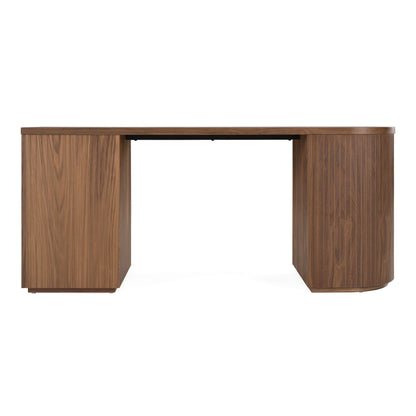 Albrite Modern Walnut Veneer Writing Desk with Cabinet and Drawers – 70"