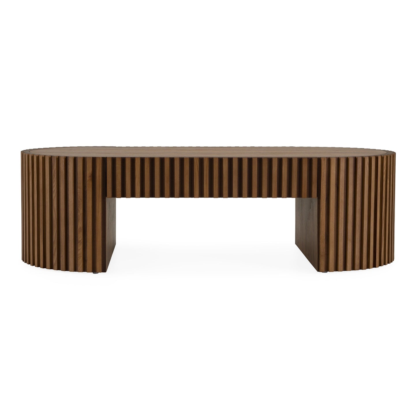 Albrite Modern Walnut Veneer Oval Coffee Table with Drawer – 51.2"