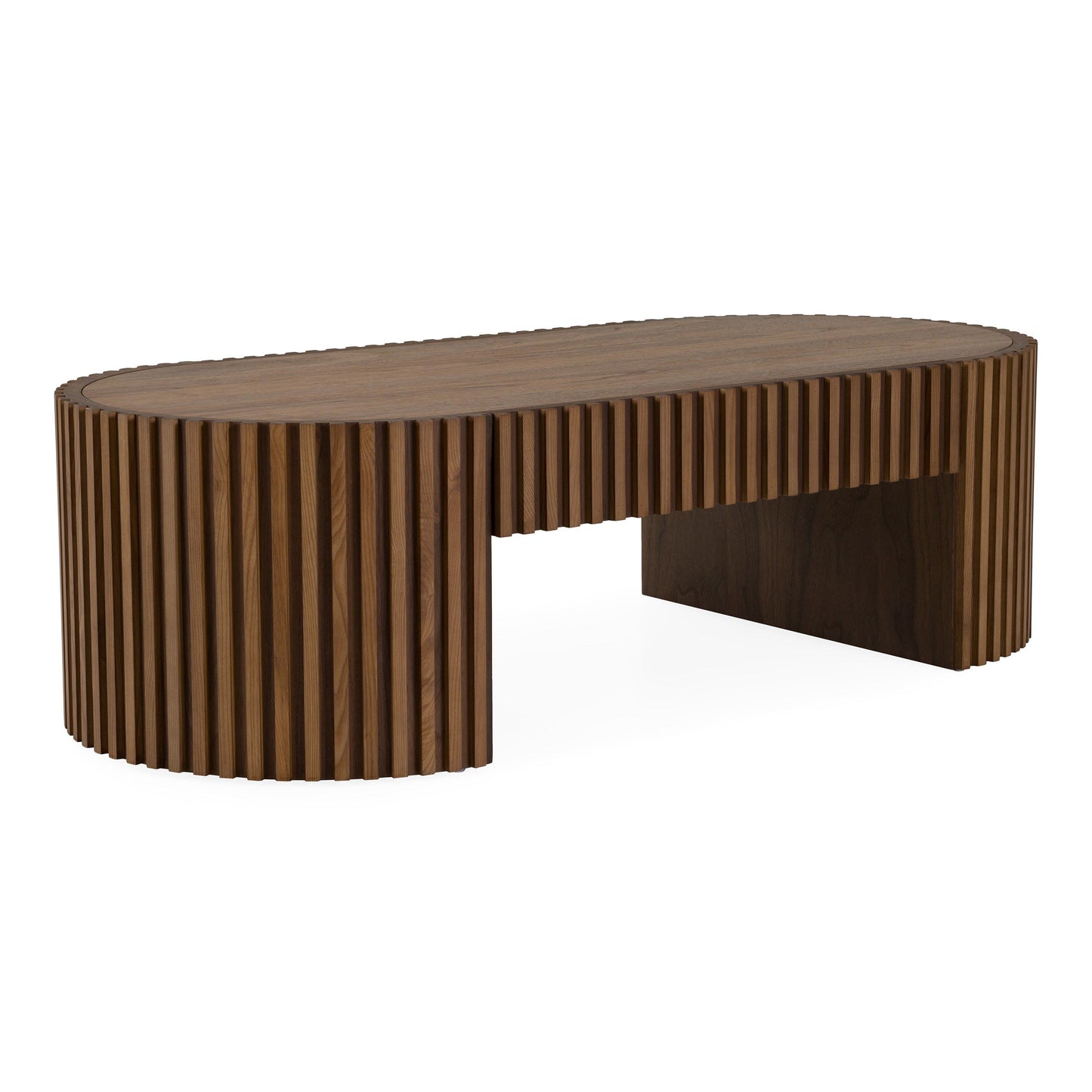 Albrite Modern Walnut Veneer Oval Coffee Table with Drawer – 51.2"