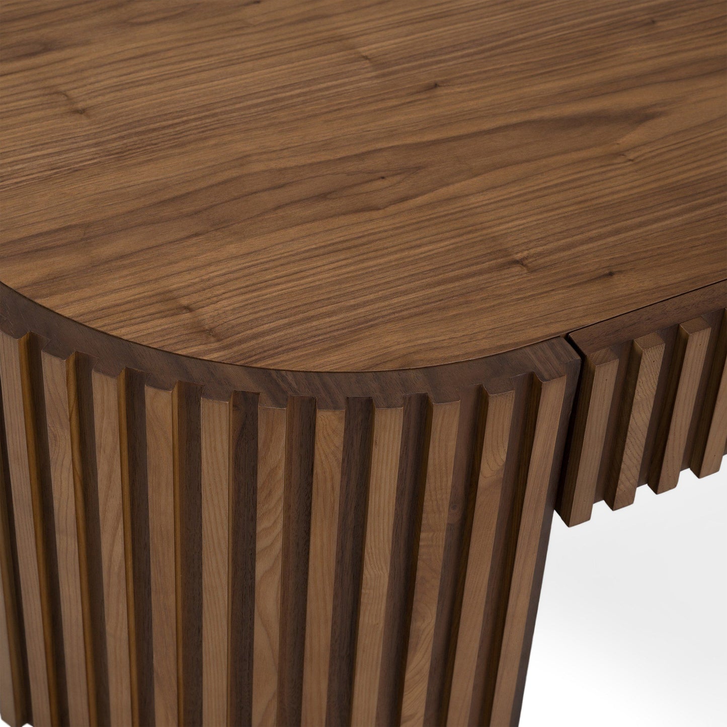 Albrite Modern Walnut Veneer Oval Coffee Table with Drawer – 51.2"