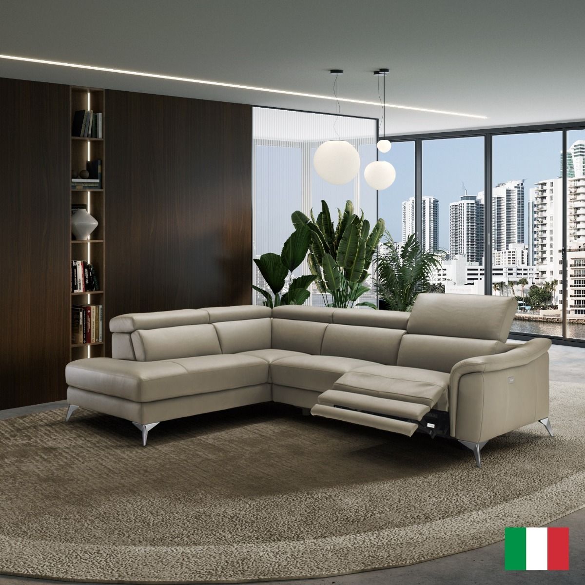 Coronelli Collezioni Monte Carlo - Italian Modern Taupe Leather LAF Sectional Sofa