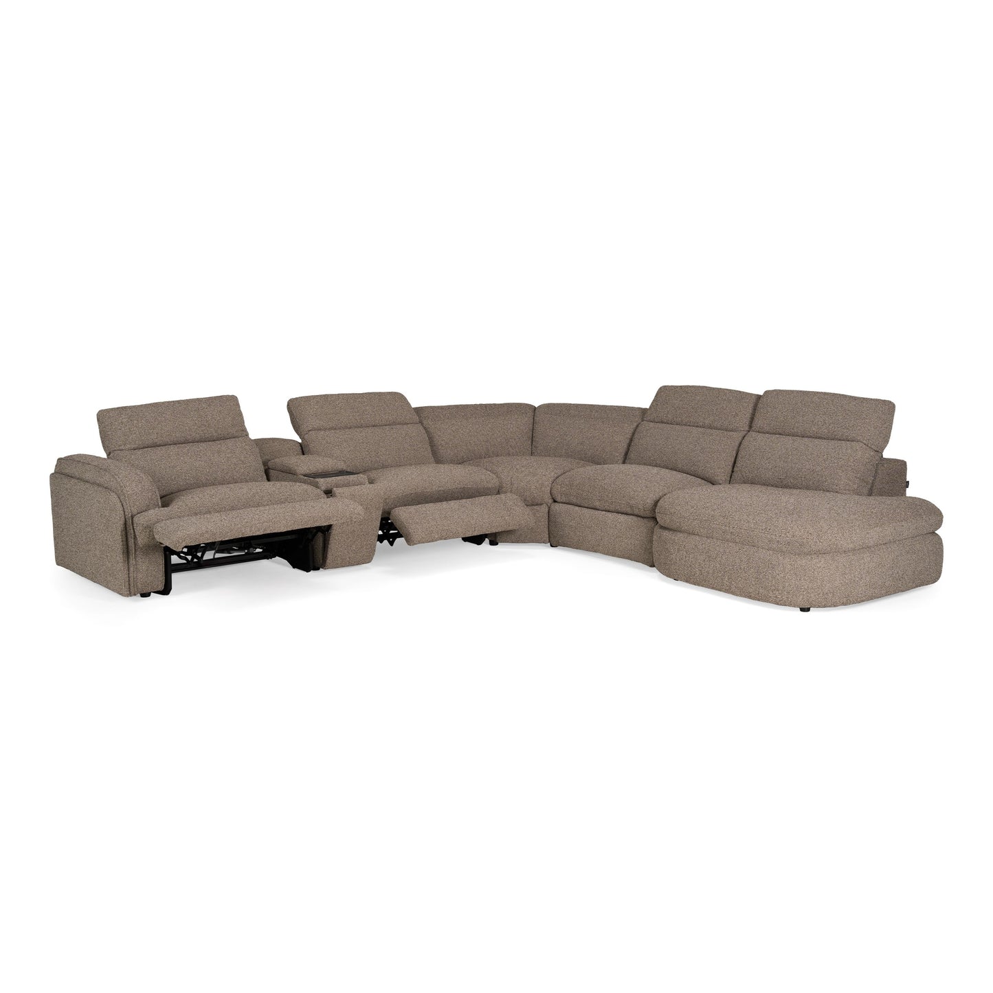 Ambler Modern Brown Fabric Sectional Sofa 2 Power Recliners Left Facing Chaise