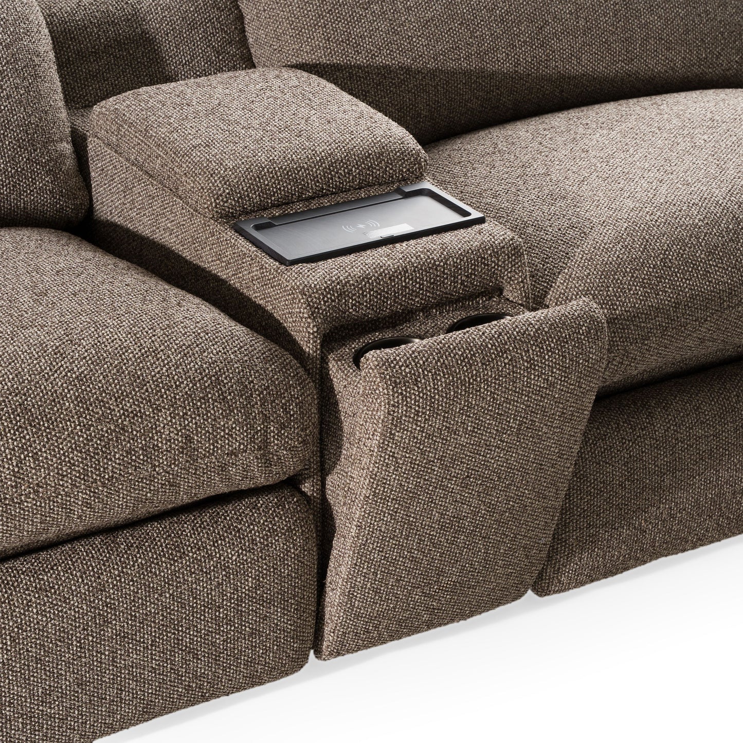 Ambler Modern Brown Fabric Sectional Sofa 2 Power Recliners Left Facing Chaise