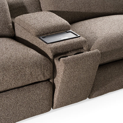 Ambler Modern Brown Fabric Sectional Sofa 2 Power Recliners Left Facing Chaise