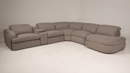 Ambler Modern Brown Fabric Sectional Sofa 2 Power Recliners Left Facing Chaise