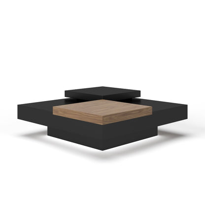 Modrest Ambry Modern Walnut and Flat Black Coffee Table – Sleek Contemporary Living Room Accent