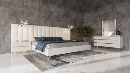Luxury Italian Modern Bedroom Set – Nova Domus Angela 4-Piece in White Eco Leather with Wings