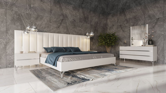 Nova Domus Angela Italian Modern 4-Piece Bedroom Set – White Eco Leather & Wings