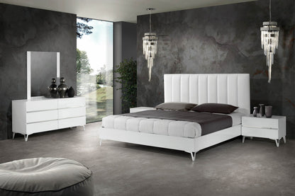 Nova Domus Angela Italian Modern White Eco Leather Bed with Nightstands - Elegant and Stylish Bedroom Set for a Contemporary Look