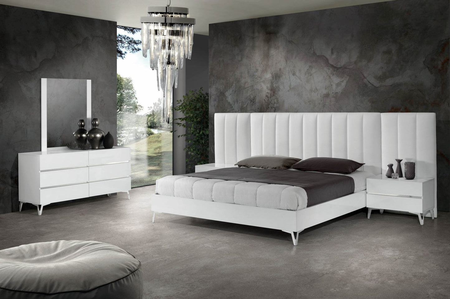 Luxury Italian Modern Bedroom Set – Nova Domus Angela 4-Piece in White Eco Leather with Wings