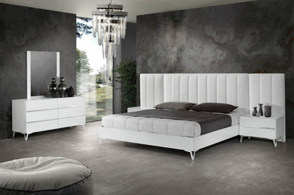 Luxury Italian Modern Bedroom Set – Nova Domus Angela 4-Piece in White Eco Leather with Wings
