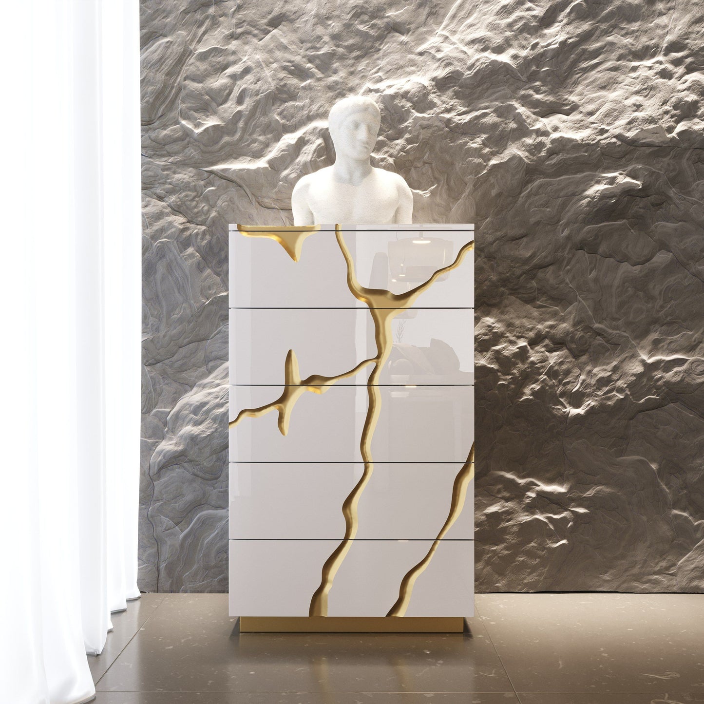 Aspen White and Gold 5 Soft-Closing Drawers Chest