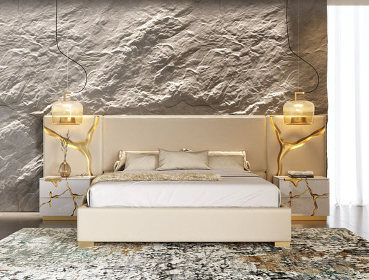 Modrest Aspen - Glam Beige Bonded Leather & Gold Bed