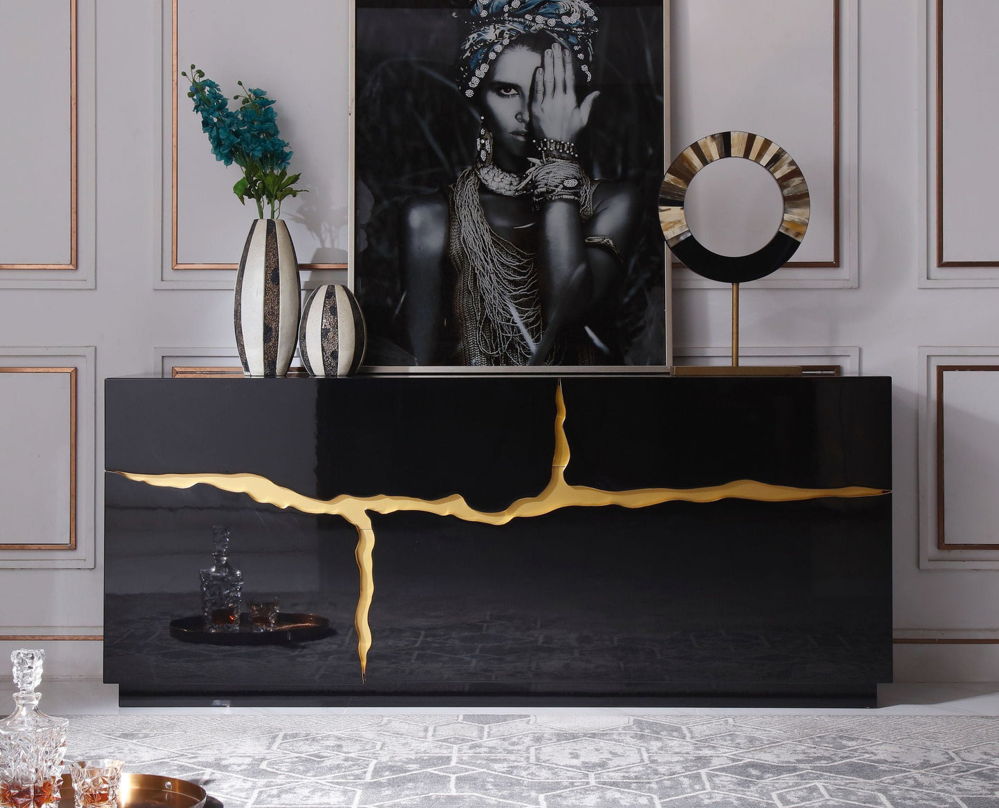Aspen High Gloss Black and Gold Buffet