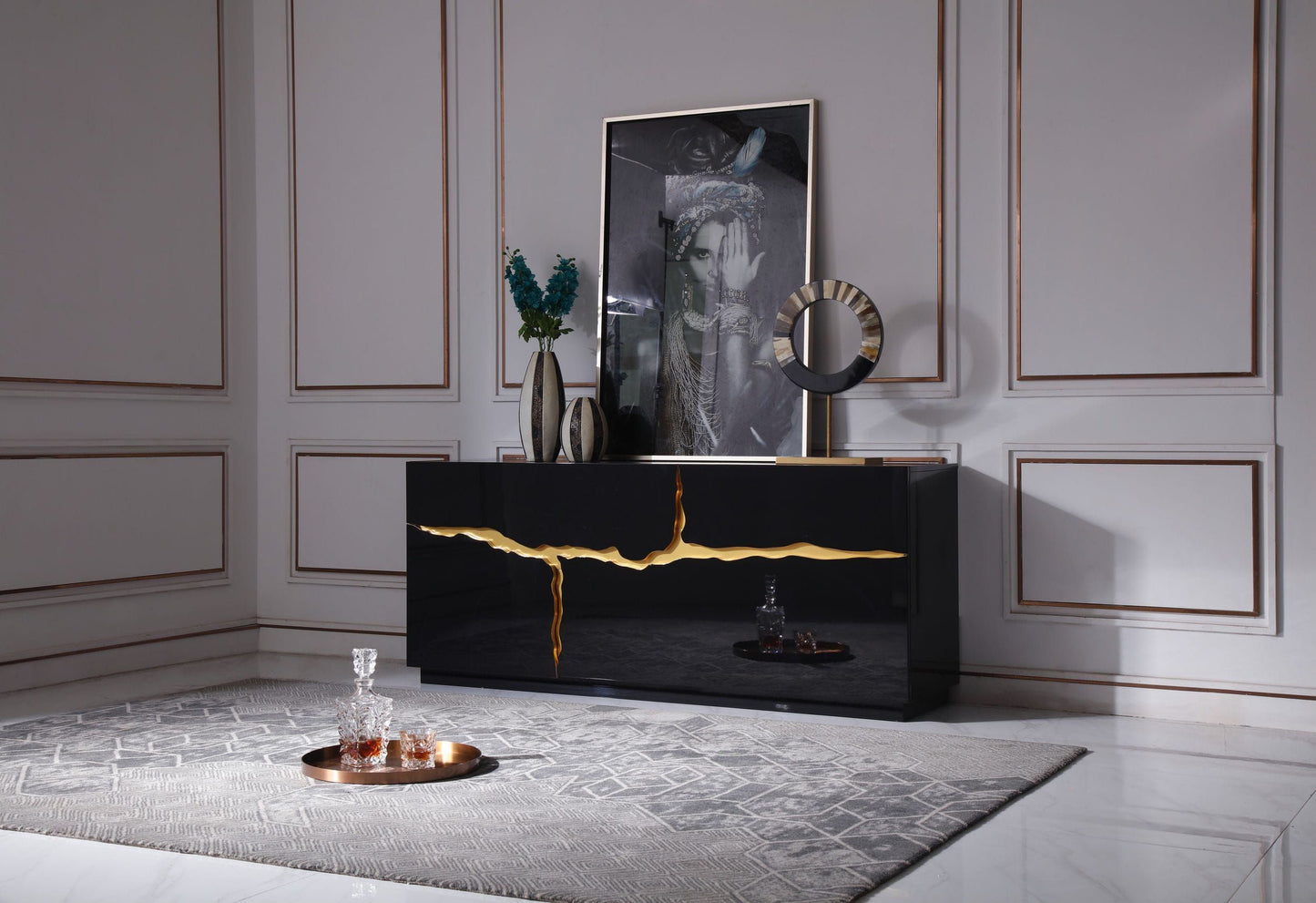 Aspen High Gloss Black and Gold Buffet