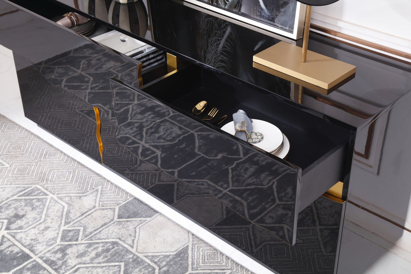 Aspen High Gloss Black and Gold Buffet