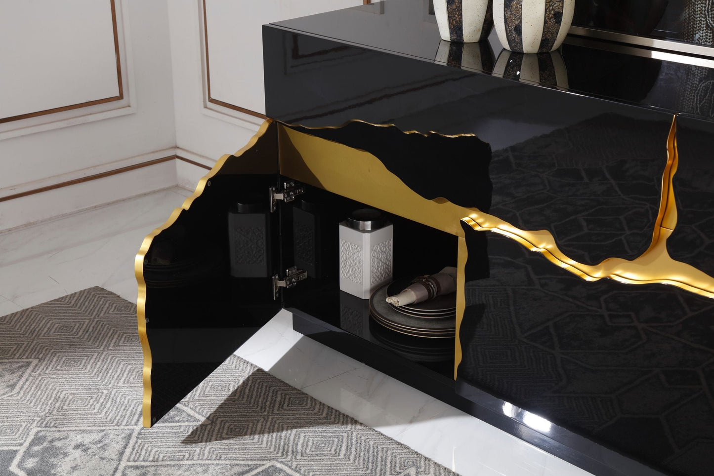 Aspen High Gloss Black and Gold Buffet
