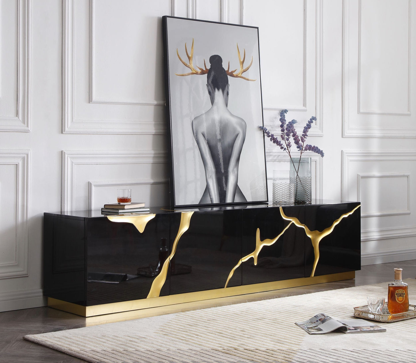 Aspen Black and Gold 4-Door Media Console