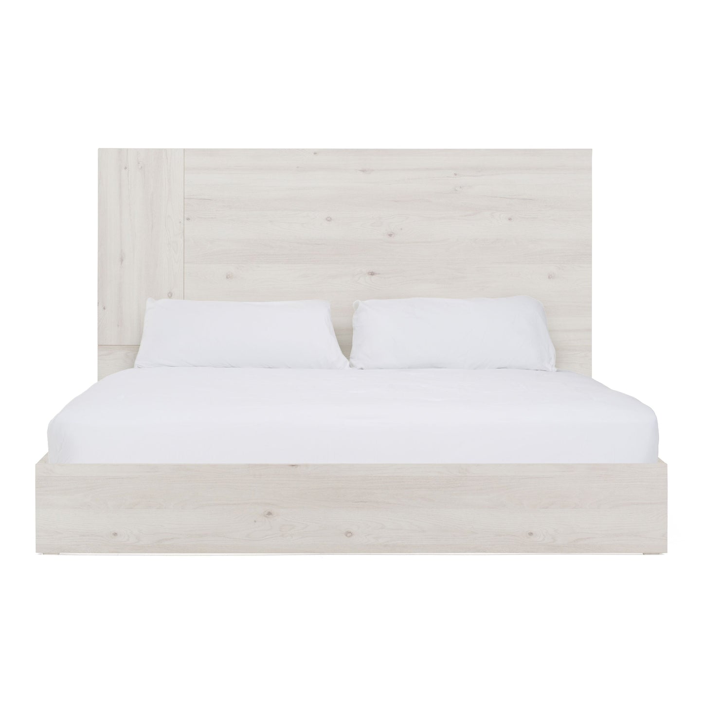 Asus Italian Matte White Washed Oak Platform Bed with Slatted Base
