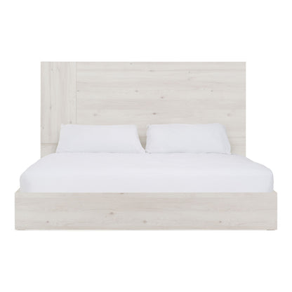 Asus Italian Matte White Washed Oak Platform Bed with Slatted Base
