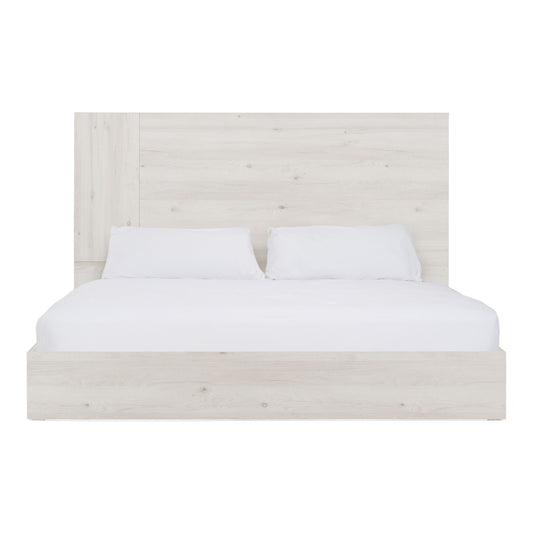 Asus Italian Matte White Washed Oak Platform Bed with Slatted Base