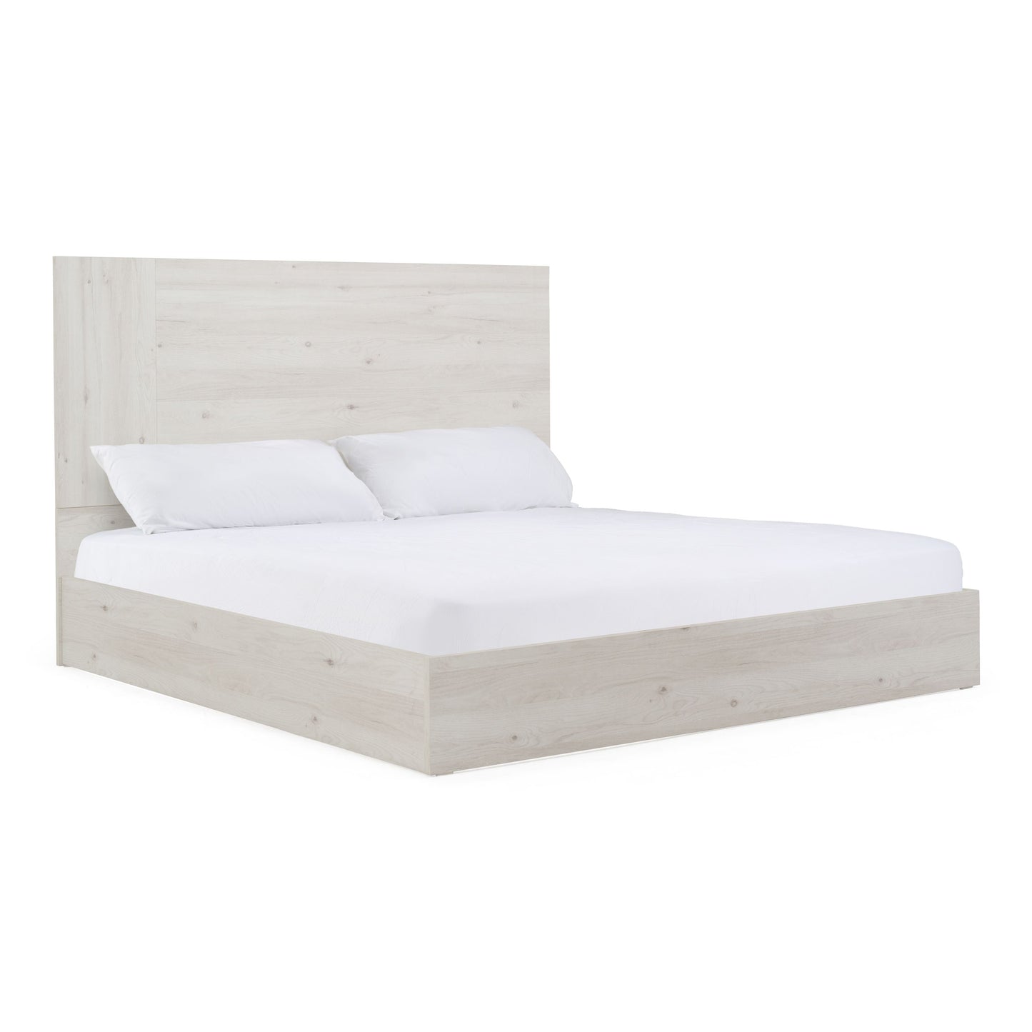 Asus Italian Matte White Washed Oak Platform Bed with Slatted Base